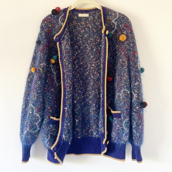 Vintage Pom Pom Open Front Knit Cardigan - Picture 11 of 13